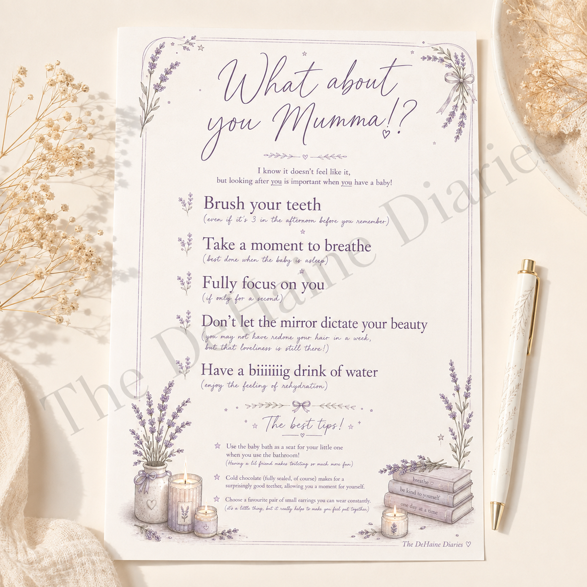 What About You, Mumma? | New Mum Self-Care Reminder Printable (A4, A5 & US Letter PDF & PNG)